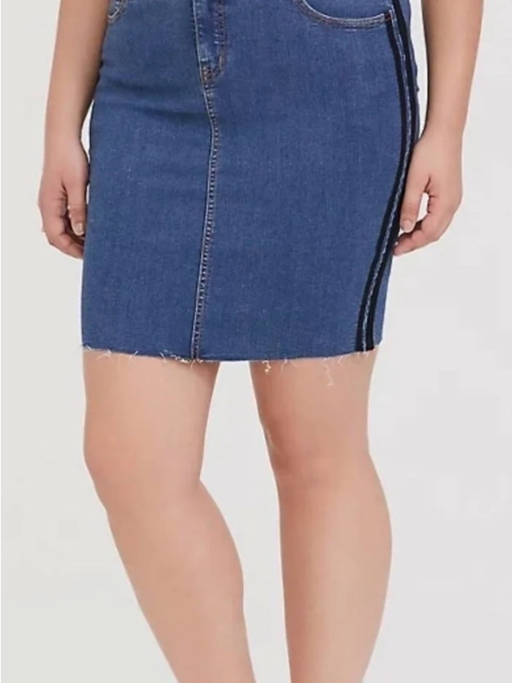 Torrid Denim Mini Skirt with Contrast Black Side Stripe